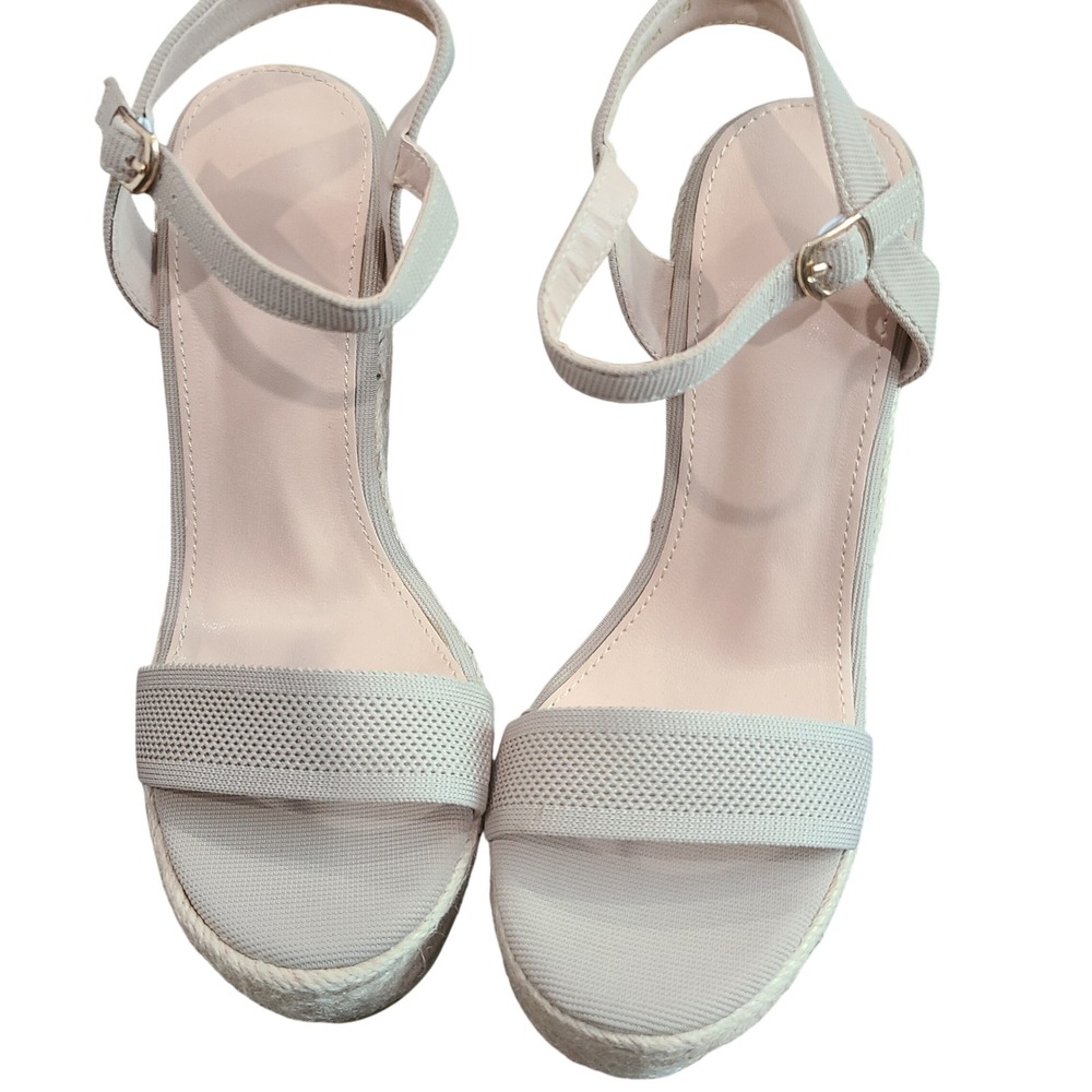 Beige Espadrille Wedge Sandals Knit Ankle Strap Platform Heels EU 38 US 7.5